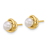 14k Polished 4-5mm Button White Freshwater Cultured Pearl Love Knot Post Earrings